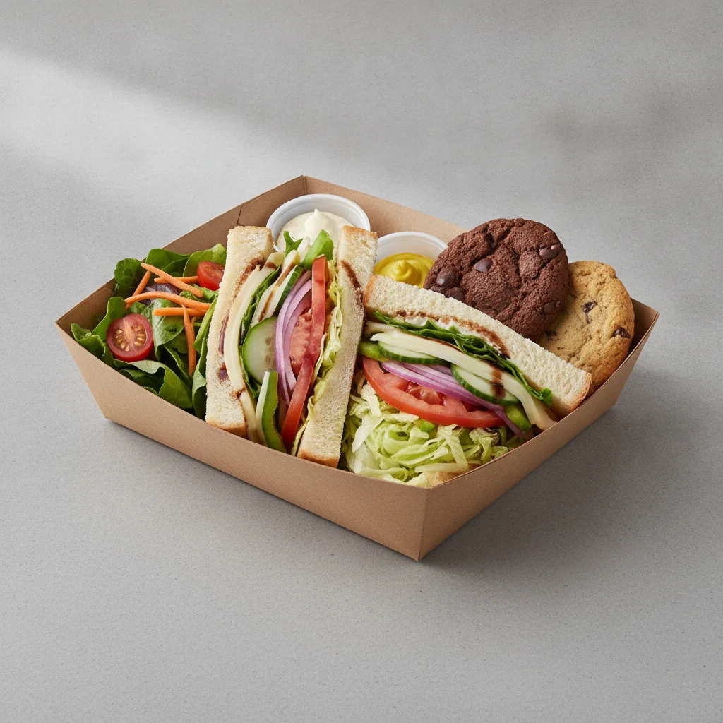 Veggie Lieutenant Box Lunch - White Bread, Side Salad and Assorted Cookie Veggie Lieutenant Box Lunch - White Bread, Side Salad and Assorted Cookie