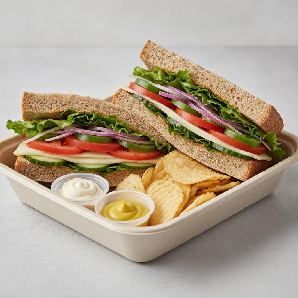 Veggie Rookie Box Lunch - Wheat Bread and Chips Veggie Rookie Box Lunch - Wheat Bread and Chips