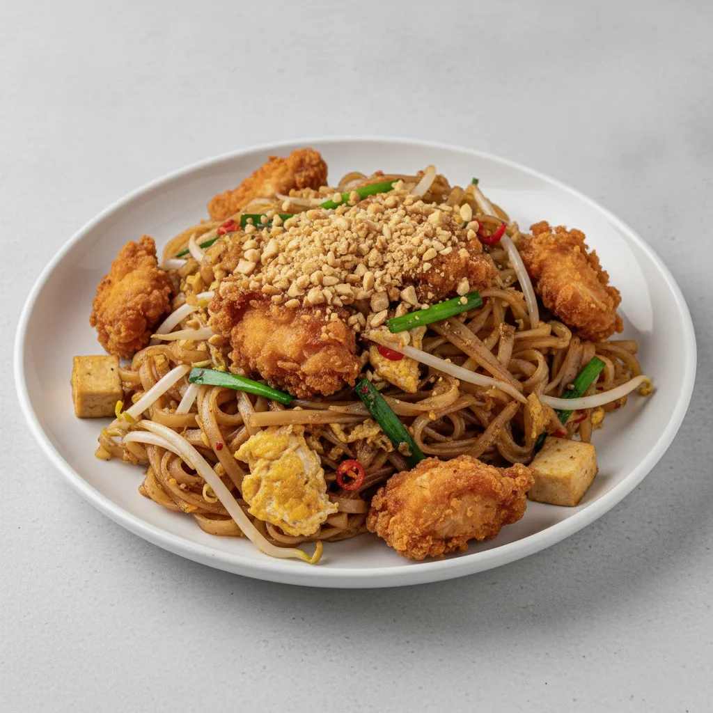 Basil Pad Thai with Crispy Chicken Basil Pad Thai with Crispy Chicken