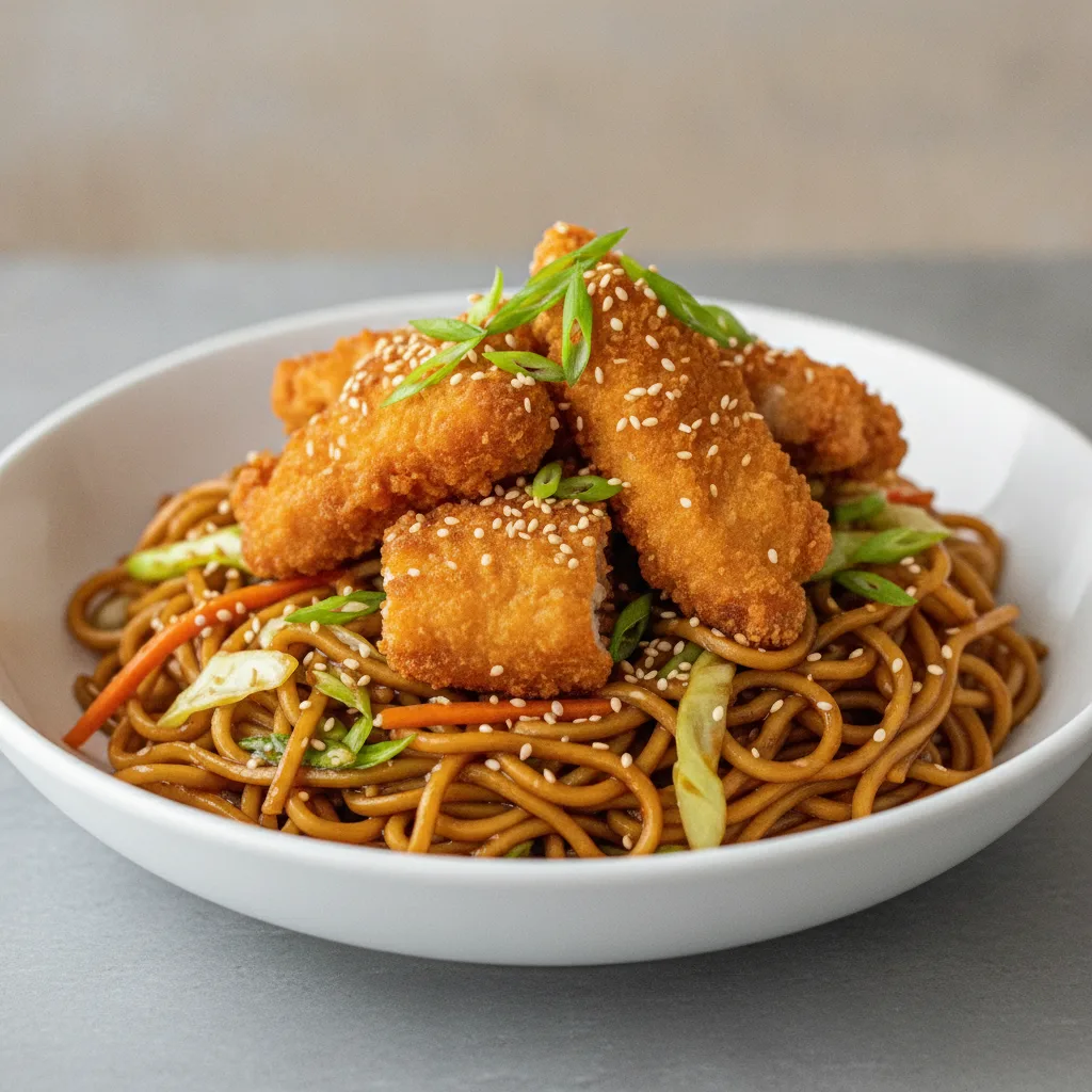 Teriyaki Noodles with Crispy Chicken Teriyaki Noodles with Crispy Chicken