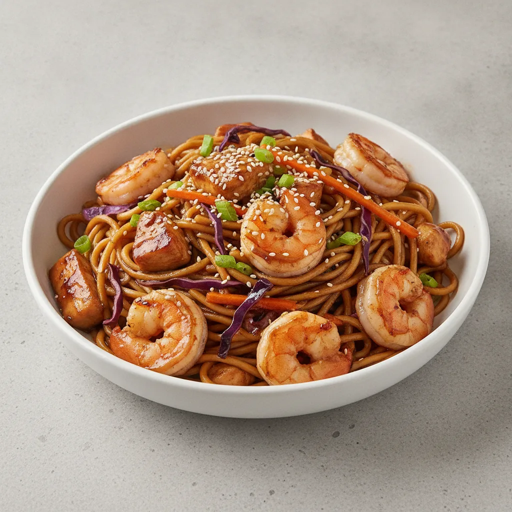 Teriyaki Noodles with Chicken & Shrimp Teriyaki Noodles with Chicken & Shrimp