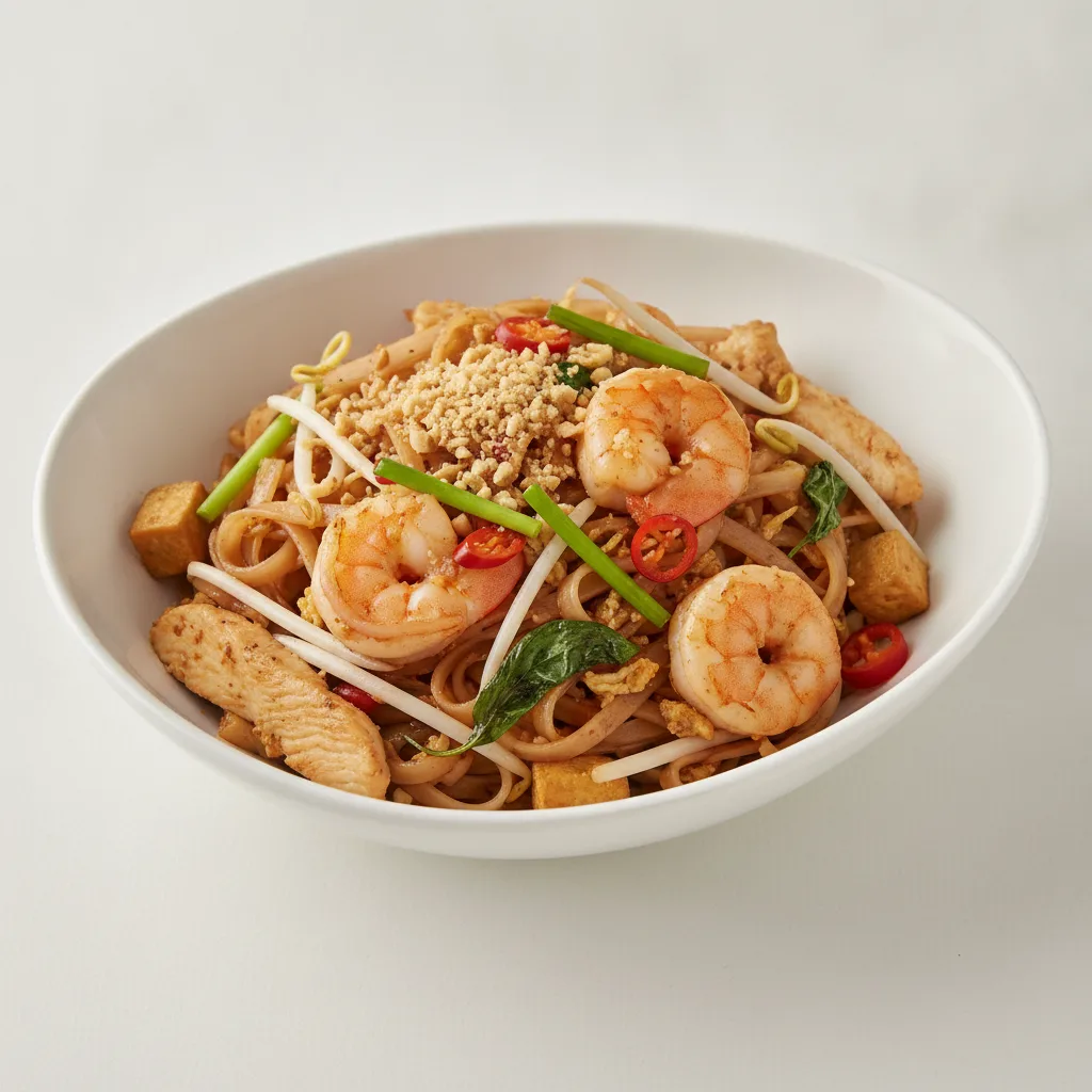 Basil Pad Thai (Gluten-Friendly) with Chicken & Shrimp Basil Pad Thai (Gluten-Friendly) with Chicken & Shrimp
