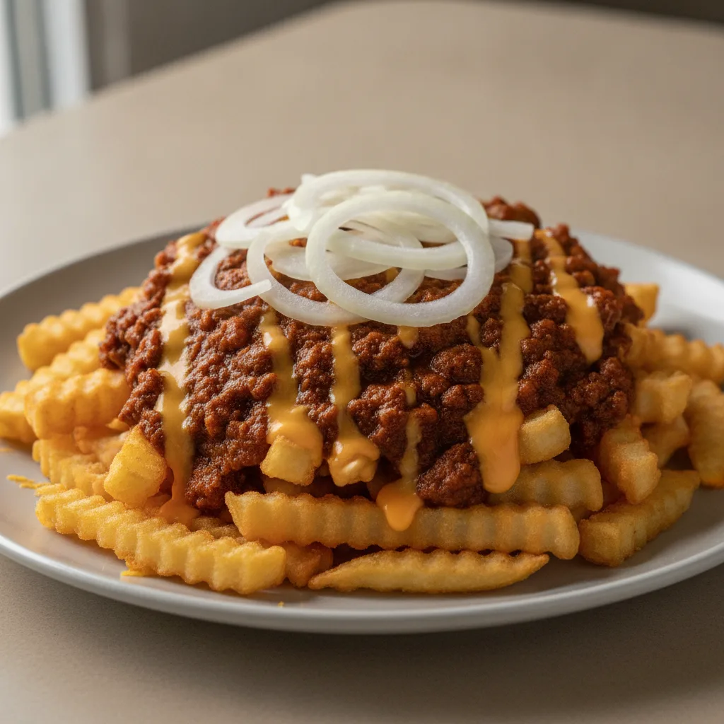 Chili Cheese Fries with Raw Onions