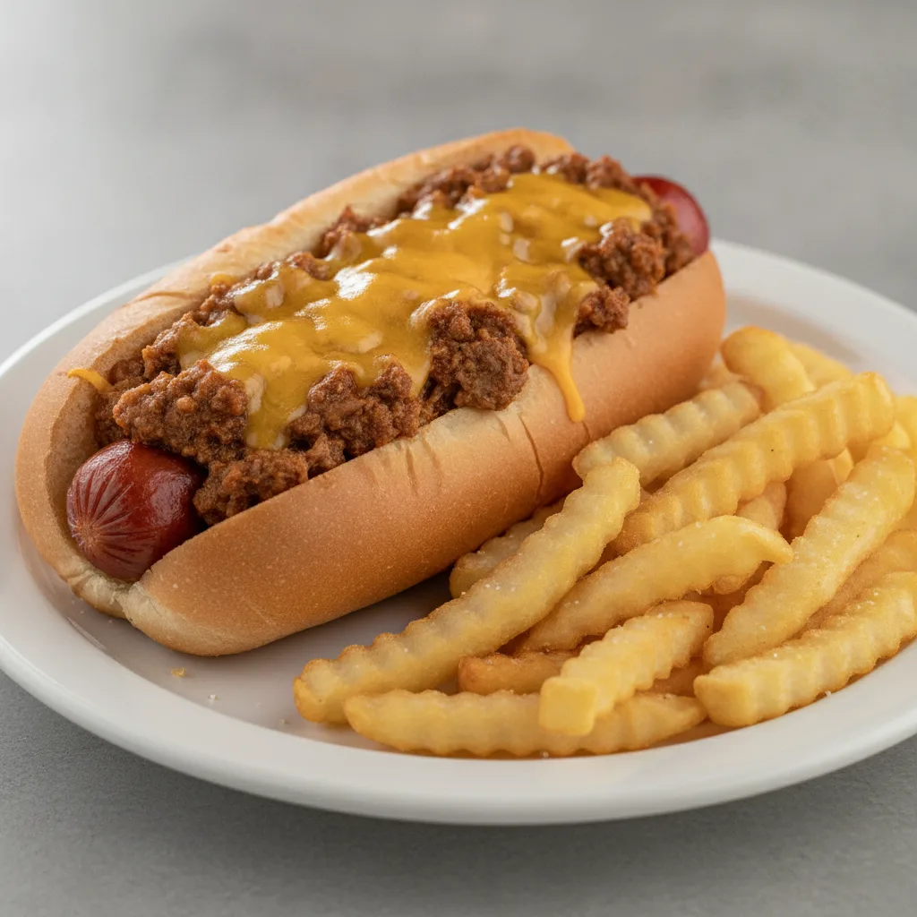 Chili Cheese Dog - Melted Cheese + Crispy Fries
