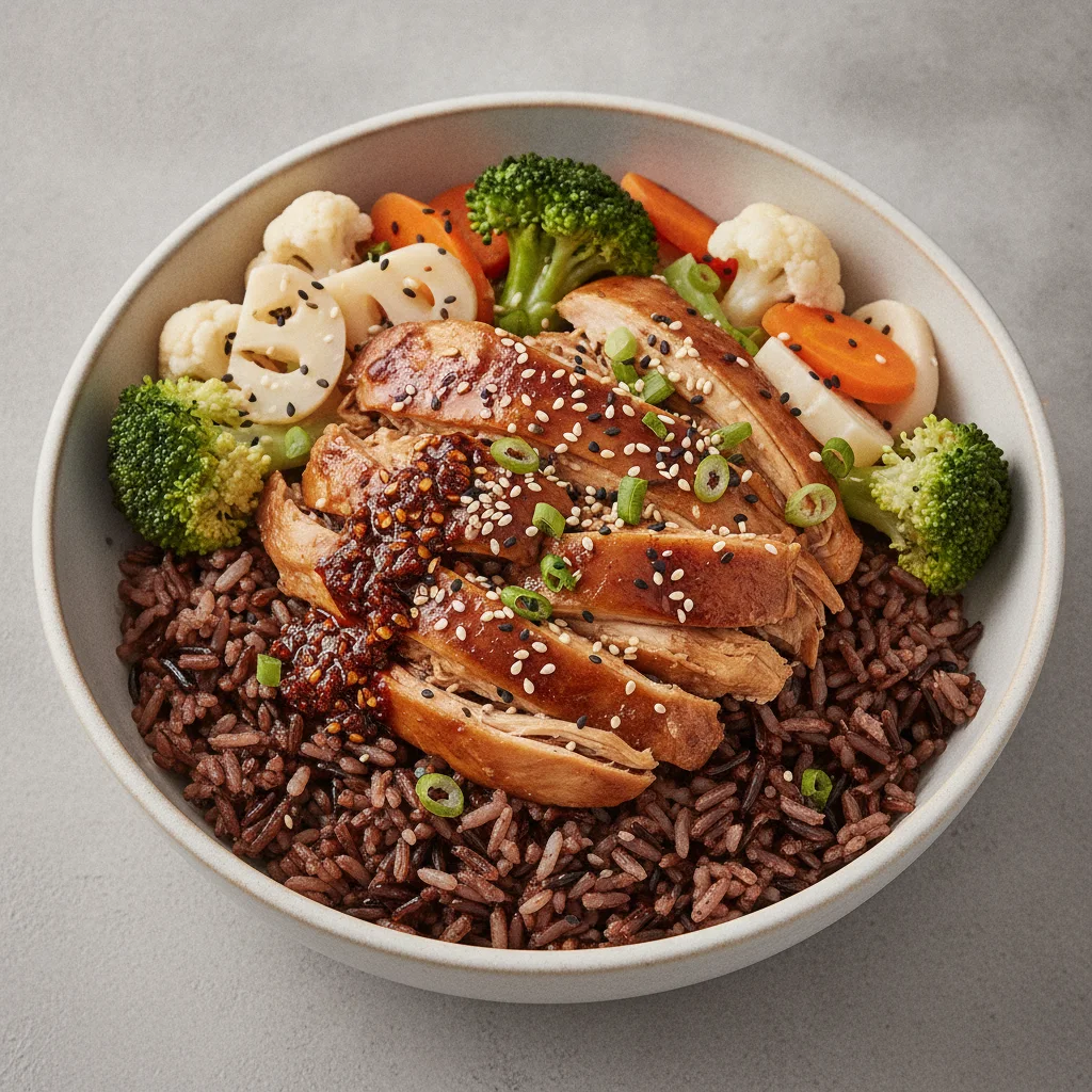 Chicken Rice Bowl with Garlic Sesame Soy Sauce