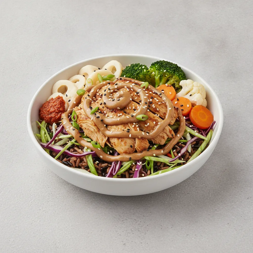 Chicken Rice and Cabbage Bowl with Garlic Sesame Soy Sauce