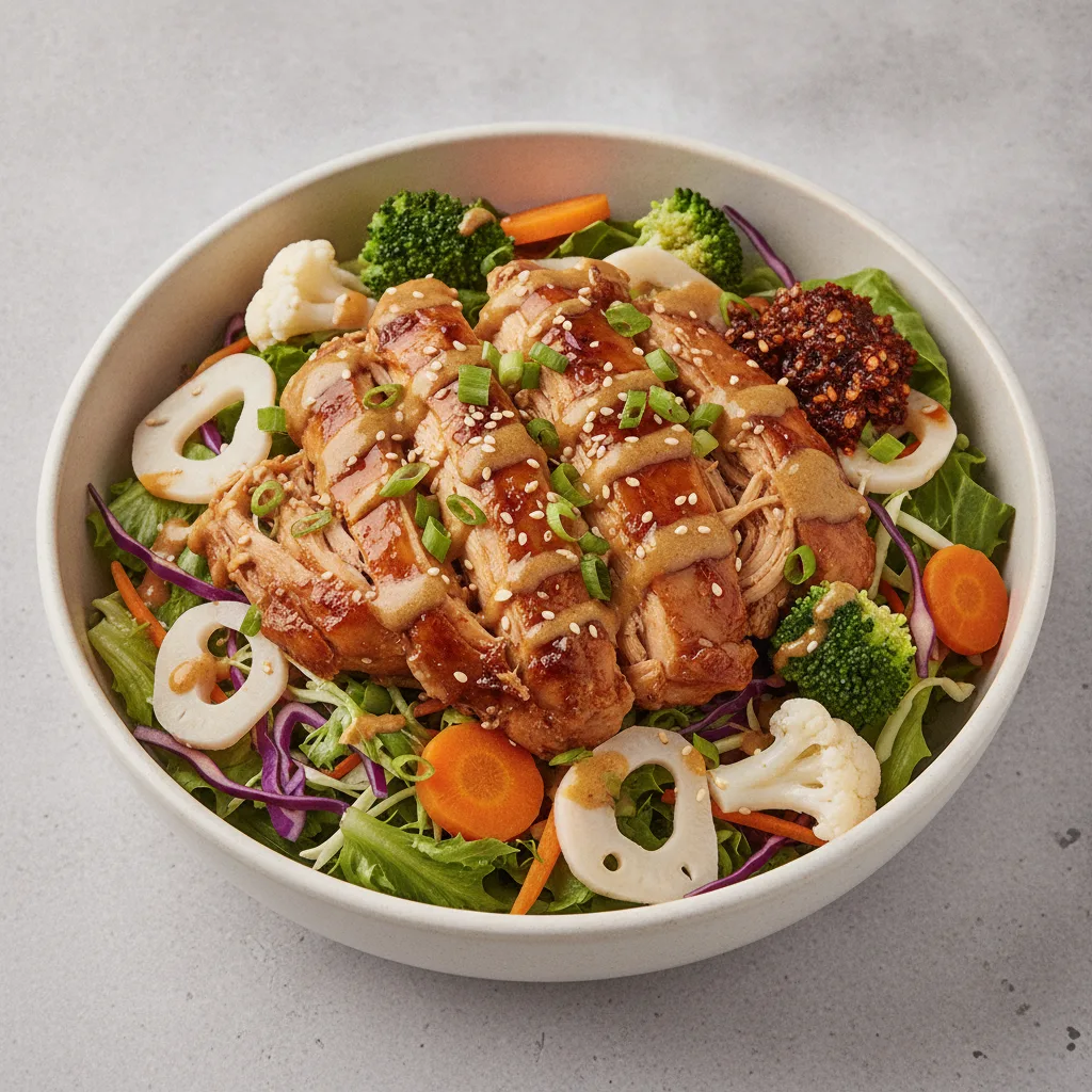 Light Carb Chicken Greens Bowl with Garlic Sesame Soy Sauce