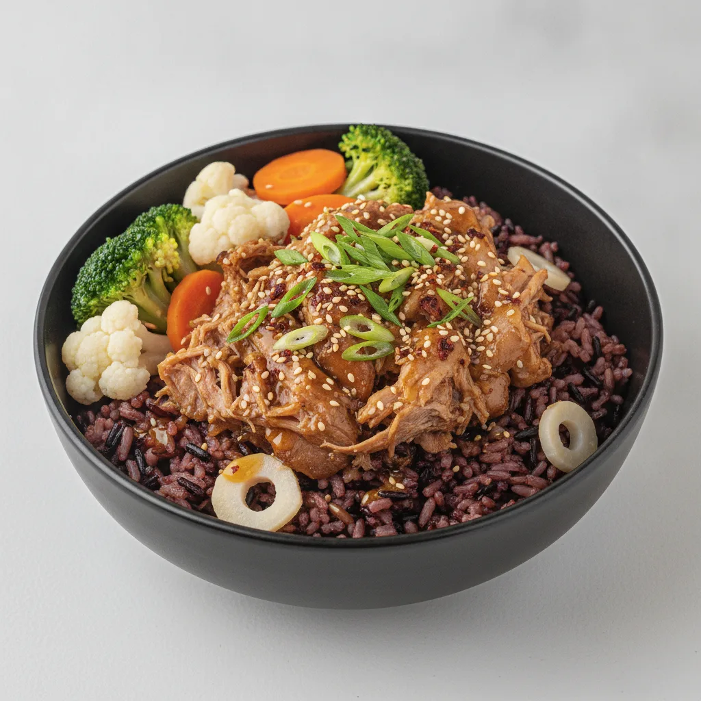 Pork Shoulder Rice Bowl with Lemon Garlic Soy Sauce