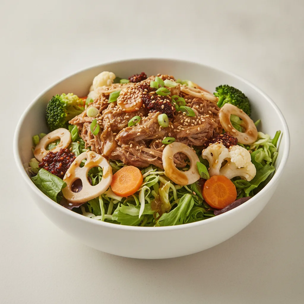 Light Carb Pork Shoulder Greens Bowl with Lemon Garlic Soy Sauce