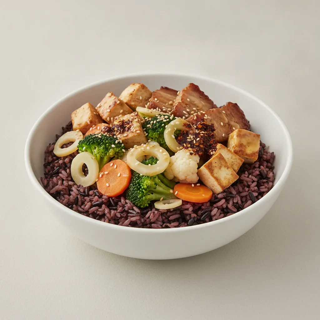 Protein Lover Rice Bowl with Lemon Garlic Soy Sauce