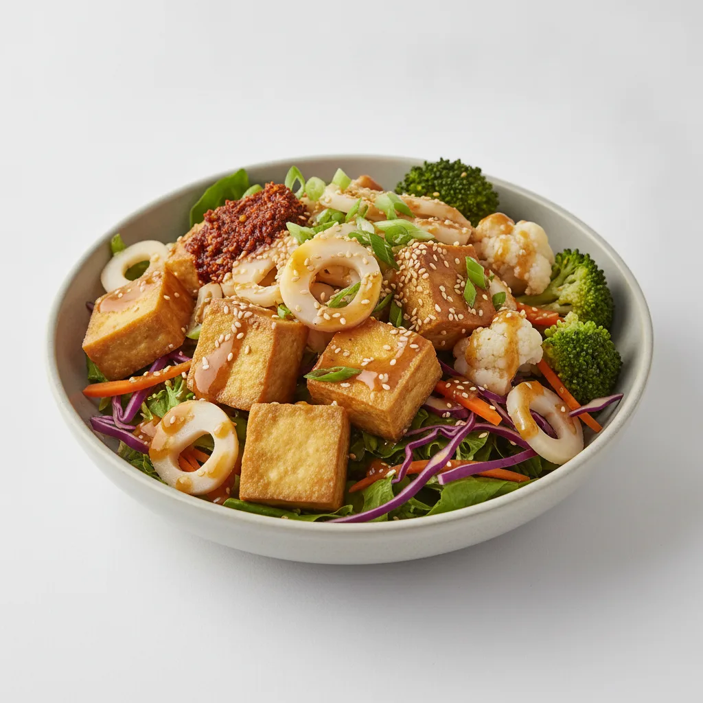 Light Carb Tofu Greens Bowl with Garlic Sesame Soy Sauce