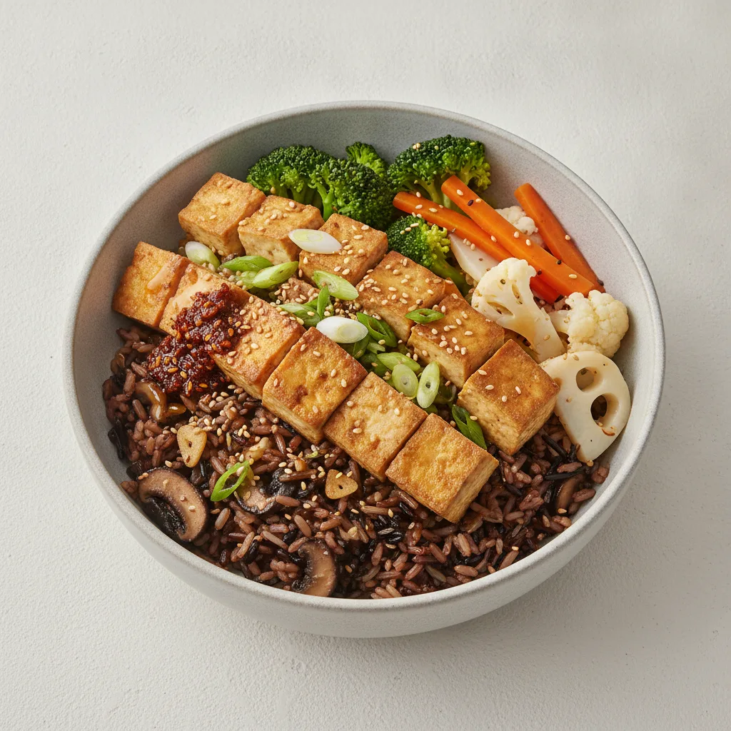 Tofu Rice Bowl with Lemon Garlic Soy Sauce