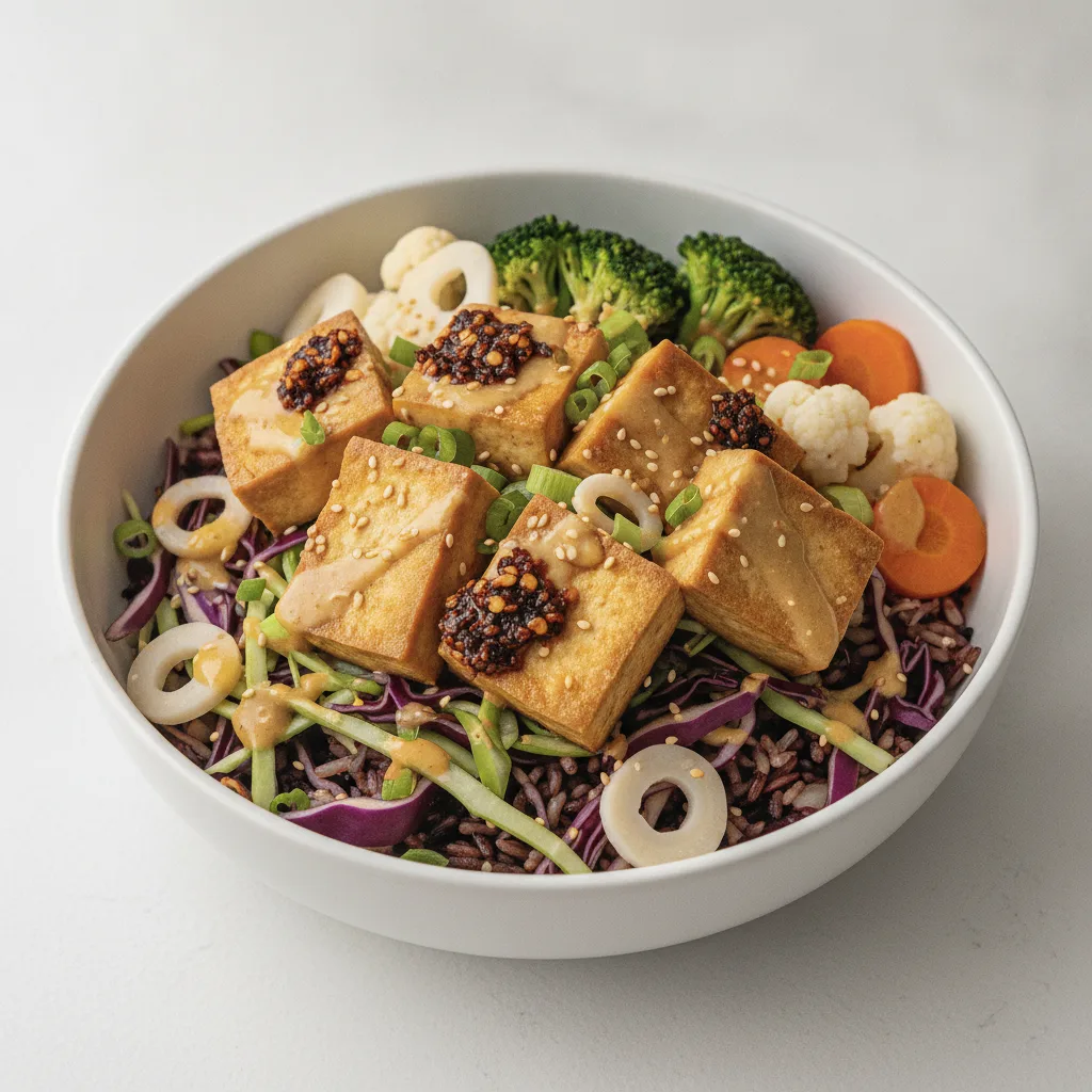 Tofu Rice and Cabbage Bowl with Lemon Garlic Soy Sauce