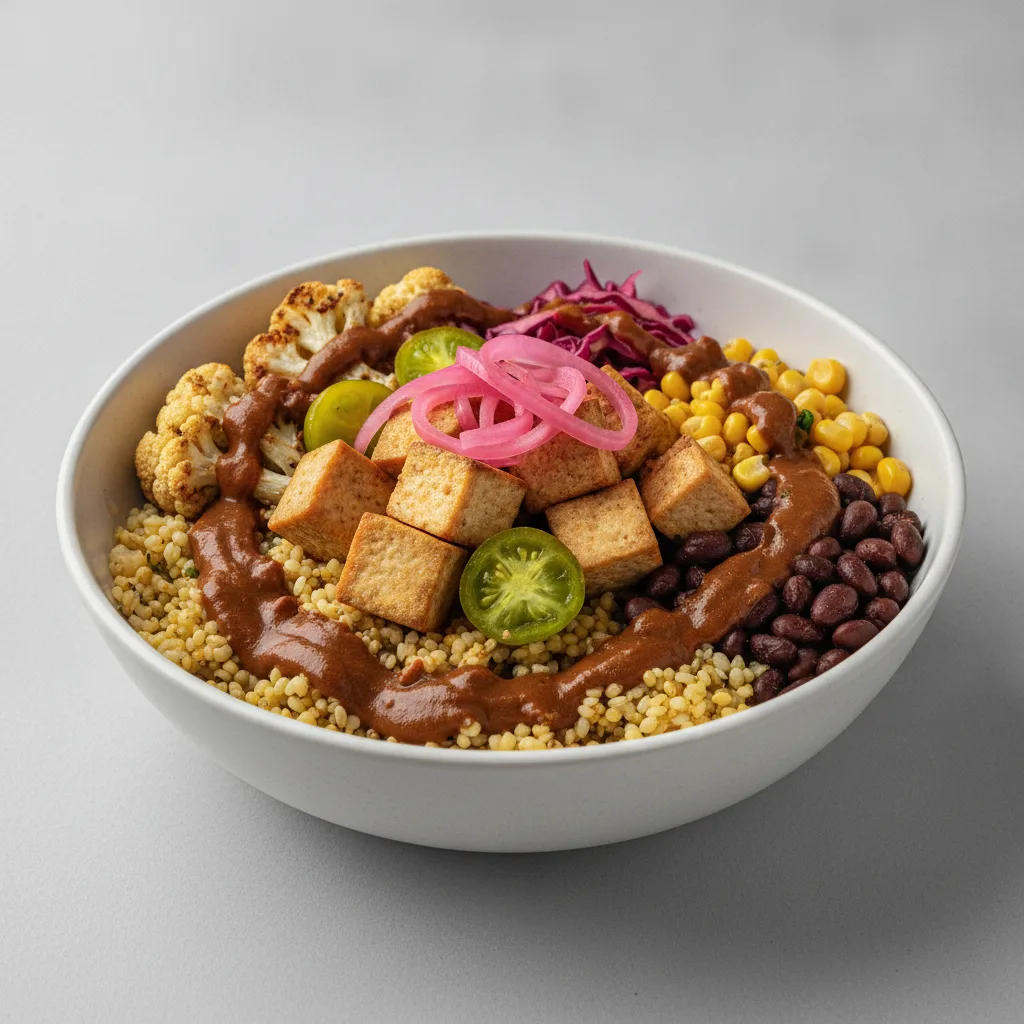 Tofu Mixto Bowl with Palmita Mole Tofu Mixto Bowl with Palmita Mole