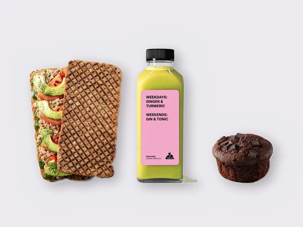 The Ultimate JOE Trio — Tunacado Sandwich, Green Sport, Chocolate Muffin The Ultimate JOE Trio — Tunacado Sandwich, Green Sport, Chocolate Muffin