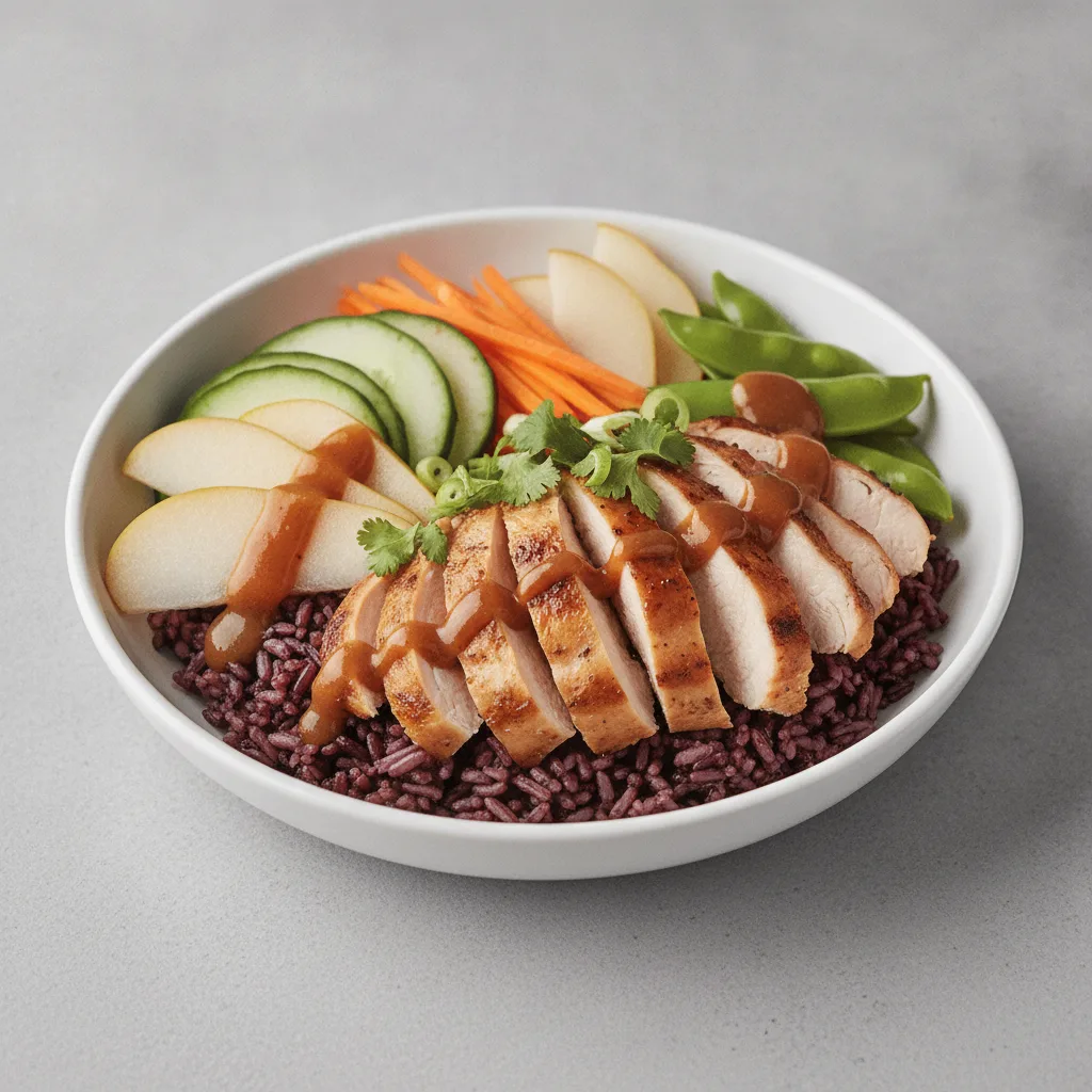 Nut-Free Chicken Purple Rice Bowl with Tamarind Sauce (No Cashews) Nut-Free Chicken Purple Rice Bowl with Tamarind Sauce (No Cashews)