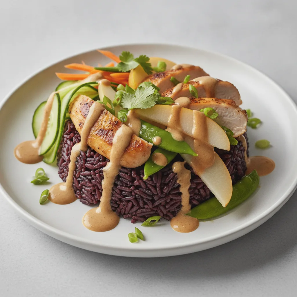 Nut-Free Chicken Purple Rice Bowl with "Peanut" Sauce (No Cashews) Nut-Free Chicken Purple Rice Bowl with "Peanut" Sauce (No Cashews)
