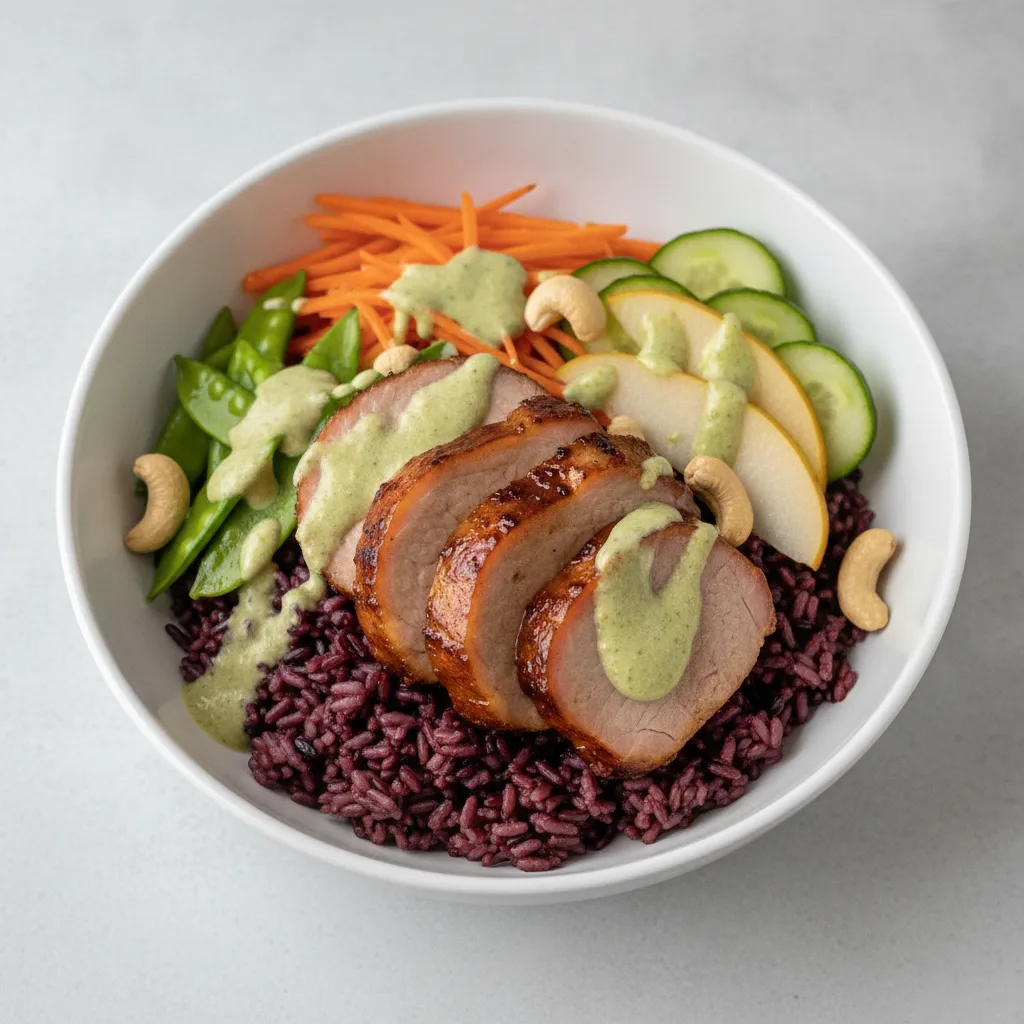 Pork Shoulder Purple Rice Bowl with Ginger Lime Sauce Pork Shoulder Purple Rice Bowl with Ginger Lime Sauce