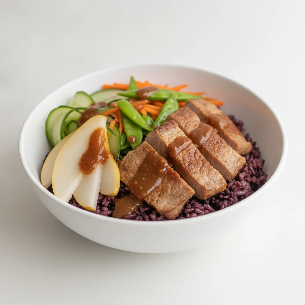 Nut-Free Pork Shoulder Purple Rice Bowl with Tamarind Sauce (No Cashews) Nut-Free Pork Shoulder Purple Rice Bowl with Tamarind Sauce (No Cashews)