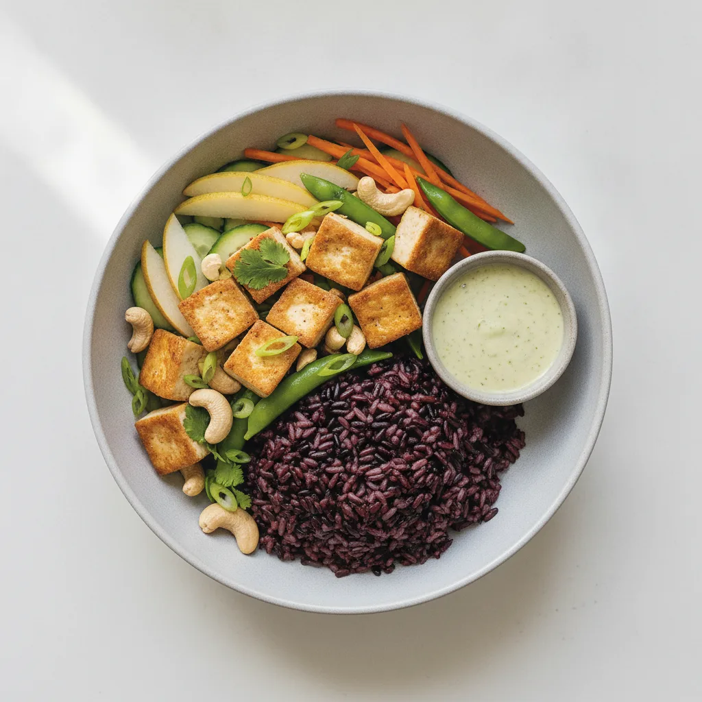 Tofu Purple Rice Bowl with Ginger Lime Sauce Tofu Purple Rice Bowl with Ginger Lime Sauce