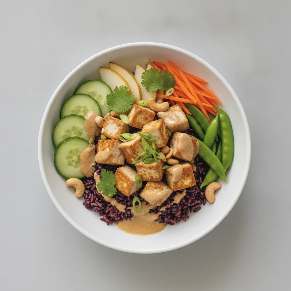 Tofu Purple Rice Bowl with "Peanut" Sauce Tofu Purple Rice Bowl with "Peanut" Sauce