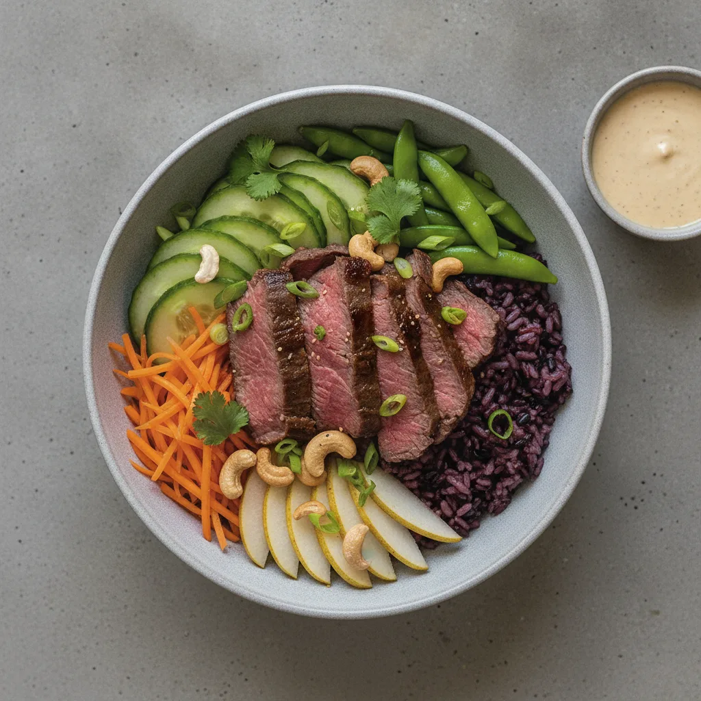Wagyu Beef Purple Rice Bowl with Ginger Lime Sauce Wagyu Beef Purple Rice Bowl with Ginger Lime Sauce