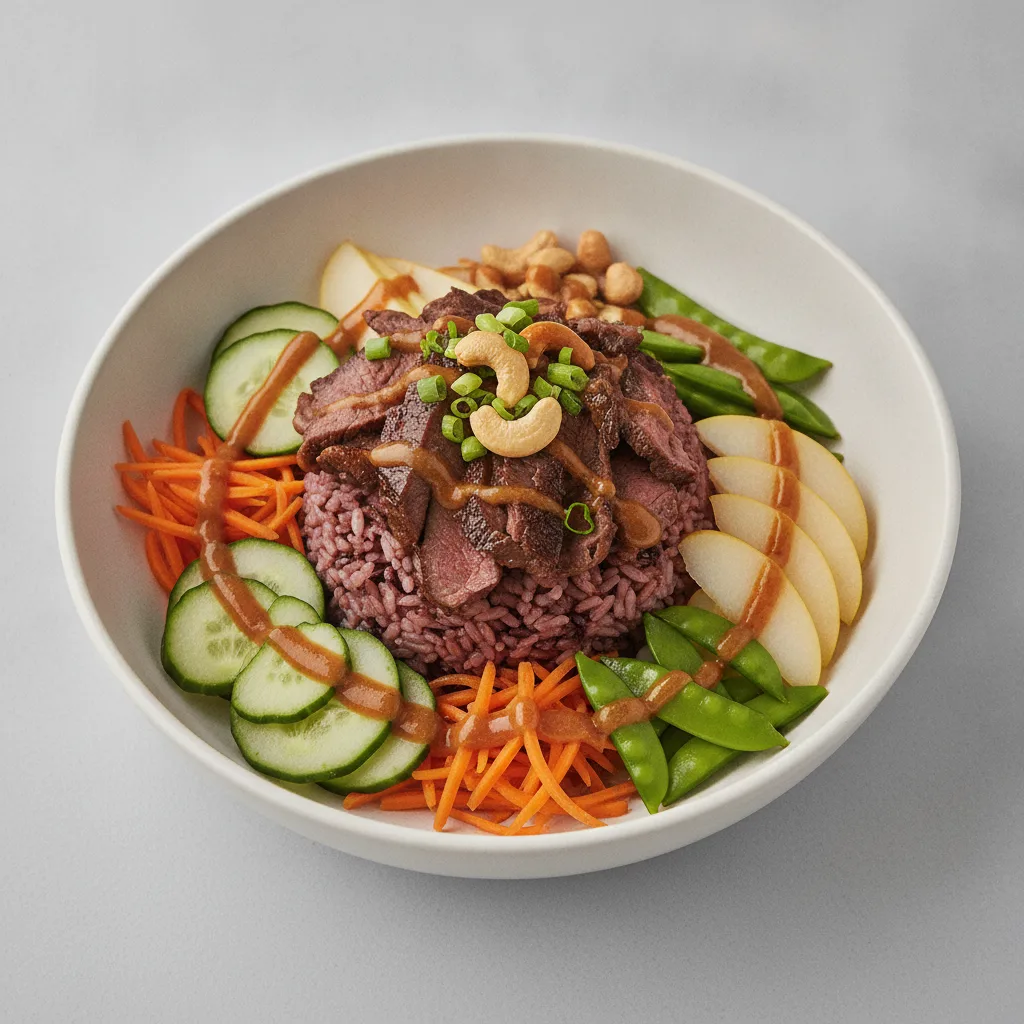 Wagyu Beef Purple Rice Bowl with Tamarind Sauce Wagyu Beef Purple Rice Bowl with Tamarind Sauce