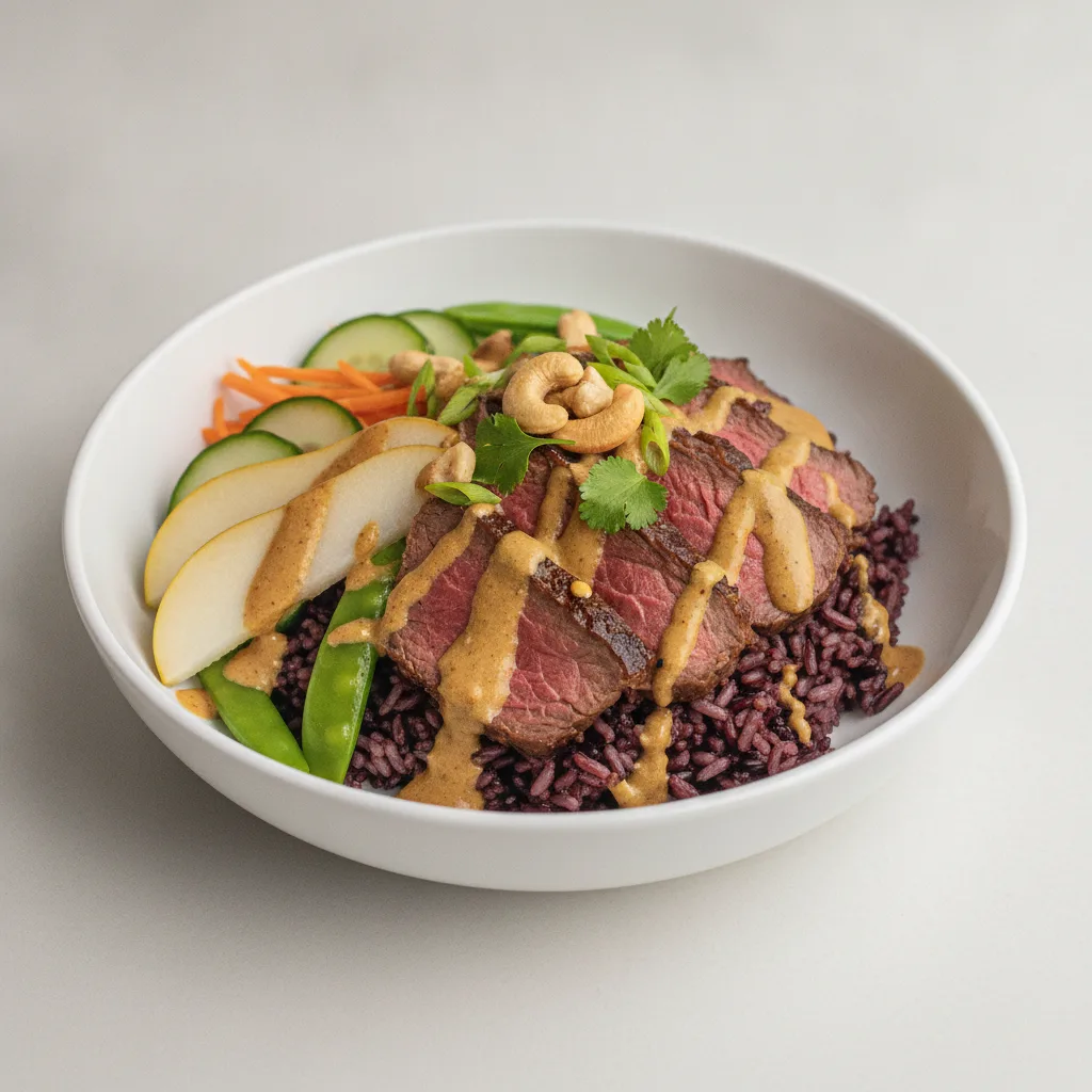Wagyu Beef Purple Rice Bowl with "Peanut" Sauce Wagyu Beef Purple Rice Bowl with "Peanut" Sauce