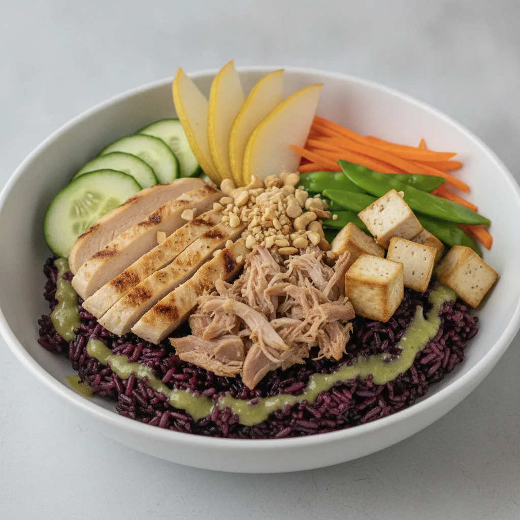 Protein Combo Purple Rice Bowl with Ginger Lime Sauce Protein Combo Purple Rice Bowl with Ginger Lime Sauce