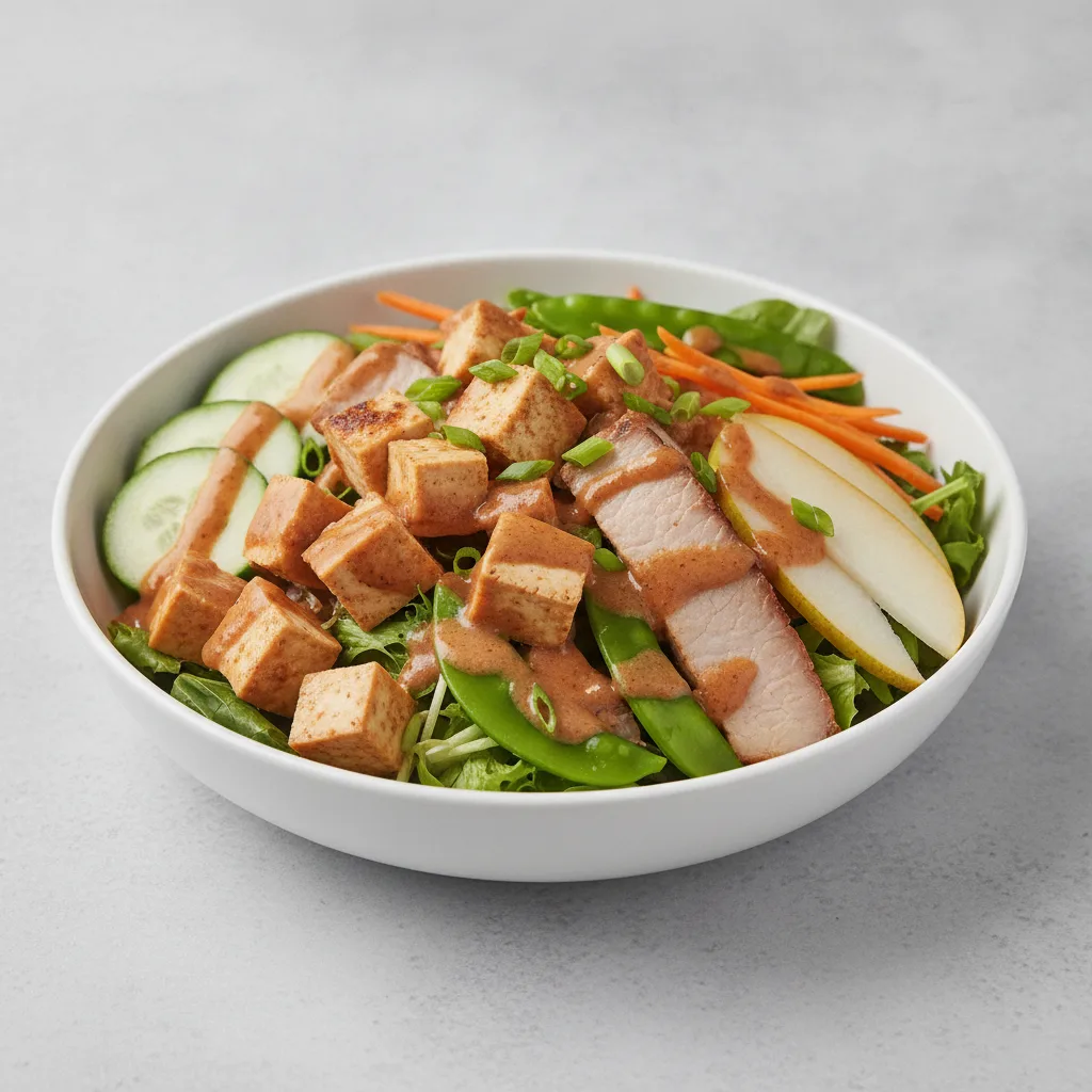 Nut-Free Protein Combo Salad with "Peanut" Sauce (No Cashews) Nut-Free Protein Combo Salad with "Peanut" Sauce (No Cashews)