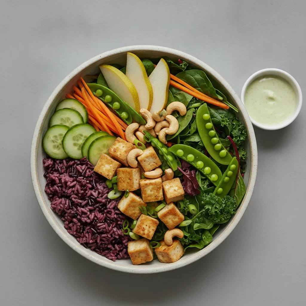 (V) Organic Tofu 50-50 Bowl with Ginger Lime Sauce (V) Organic Tofu 50-50 Bowl with Ginger Lime Sauce
