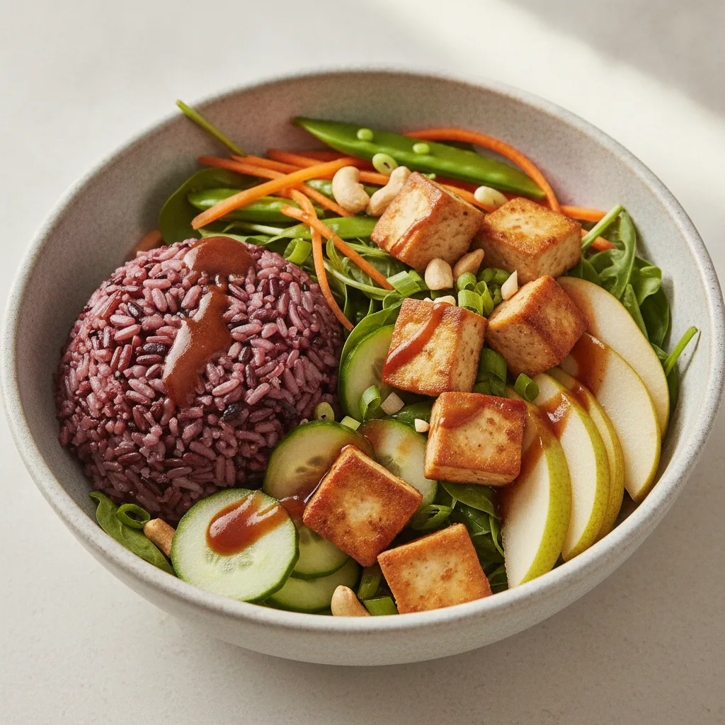 (V) Organic Tofu 50-50 Bowl with Tamarind Sauce (V) Organic Tofu 50-50 Bowl with Tamarind Sauce