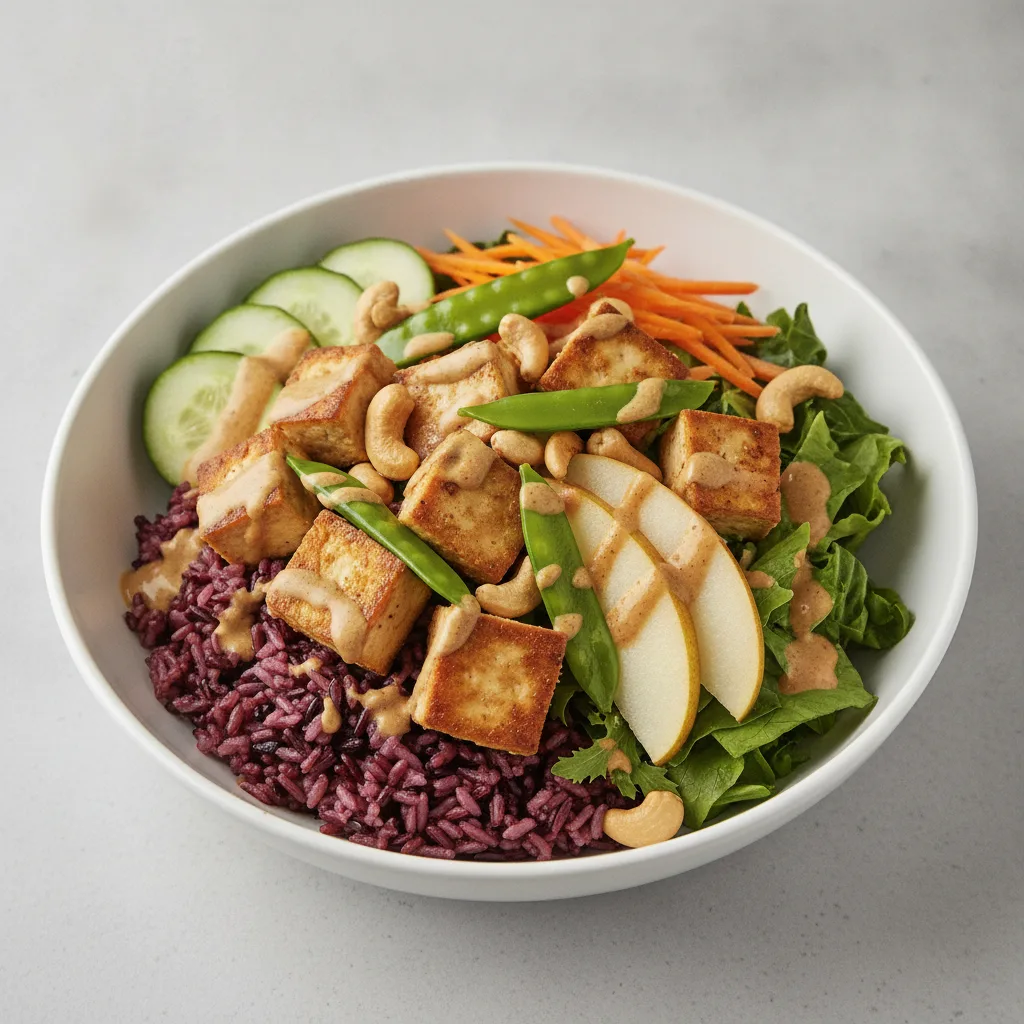 (V) Organic Tofu 50-50 Bowl with "Peanut" Sauce (V) Organic Tofu 50-50 Bowl with "Peanut" Sauce