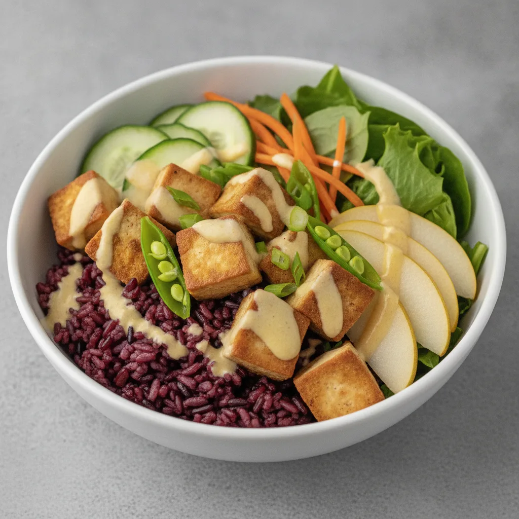 Nut-Free (V) Organic Tofu 50-50 Bowl with Ginger Lime Sauce (No Cashews) Nut-Free (V) Organic Tofu 50-50 Bowl with Ginger Lime Sauce (No Cashews)