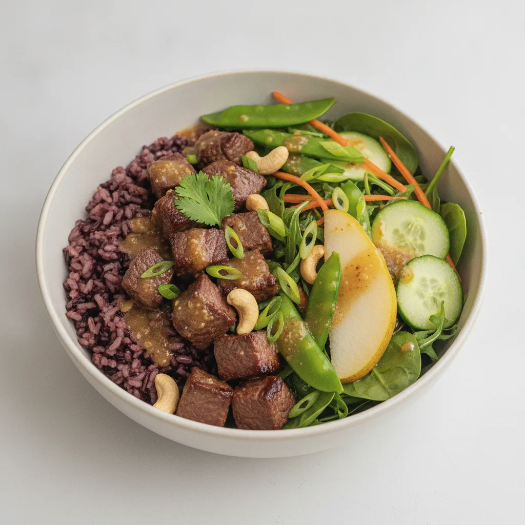 Wagyu Beef 50-50 Bowl with Ginger Lime Sauce Wagyu Beef 50-50 Bowl with Ginger Lime Sauce