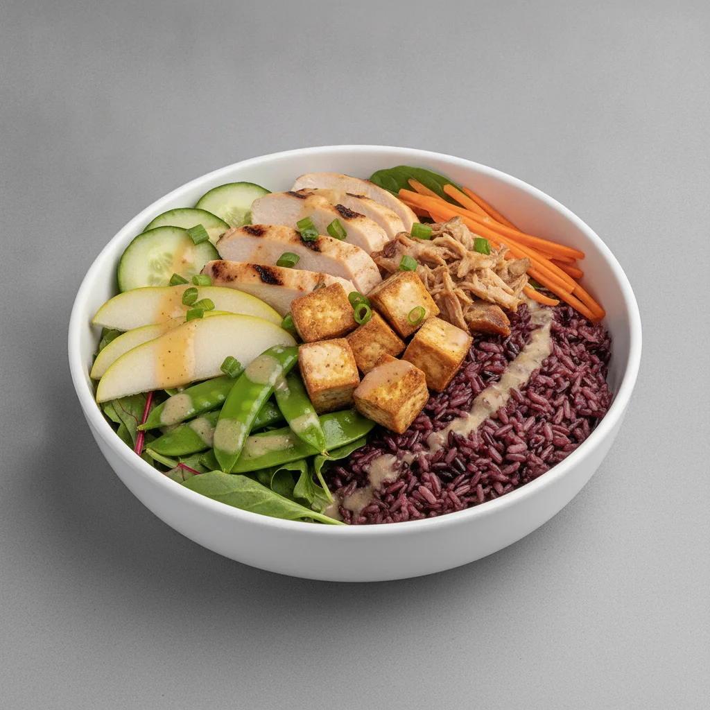Nut-Free Protein Combo 50-50 Bowl with Ginger Lime Sauce (No Cashews) Nut-Free Protein Combo 50-50 Bowl with Ginger Lime Sauce (No Cashews)