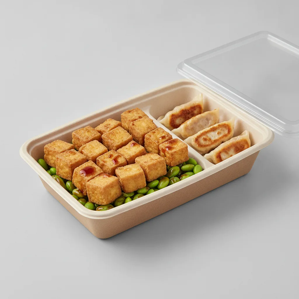 Trash Panda Bowl Box - Edamame Salad, Fried Tofu, Teriyaki and Mini Chicken Dumplings