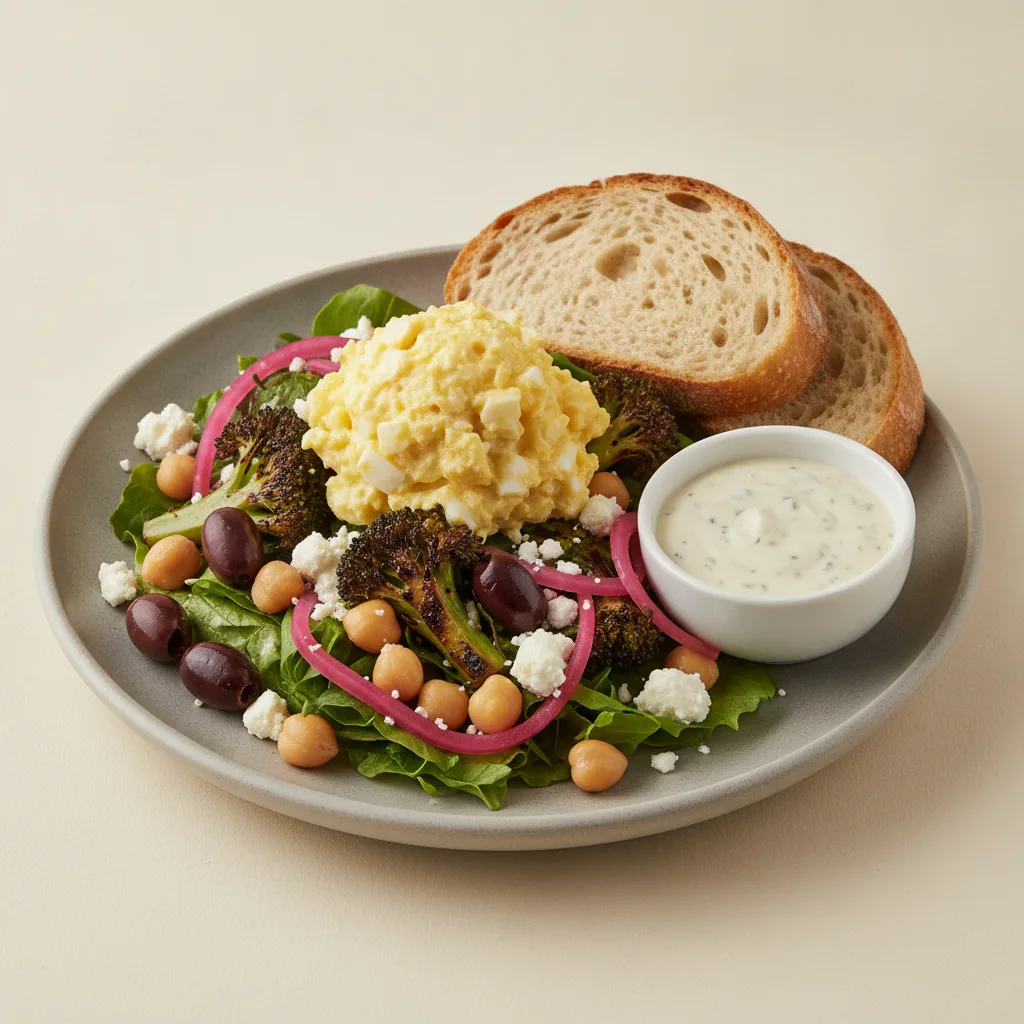 Mama's Mediterranean, Japanese Style Egg Salad, Blue Cheese Dressing, Sourdough