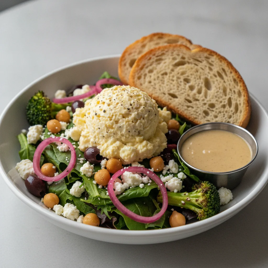 Mama's Mediterranean, Japanese Style Egg Salad, Caesar Dressing, GF Bread