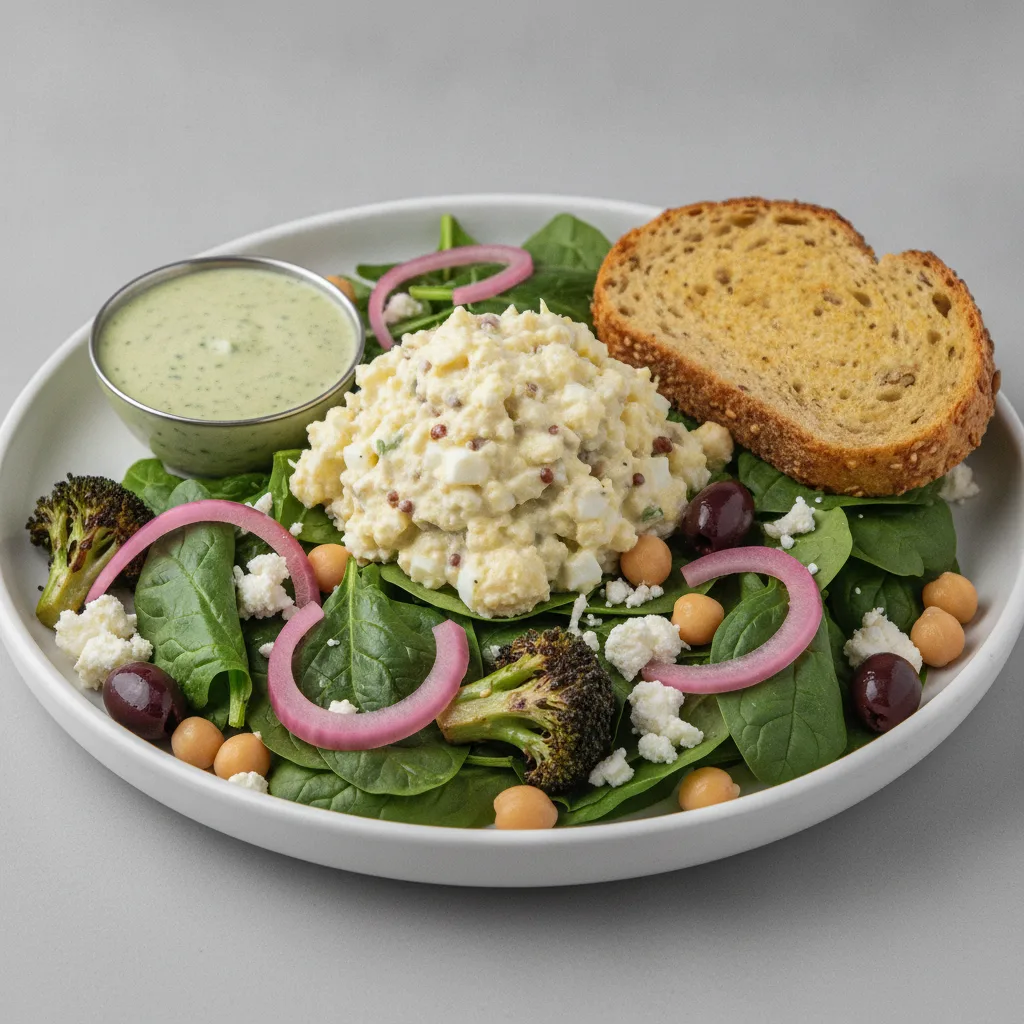 Mama's Mediterranean, Japanese Style Egg Salad, Green Goddess Dressing, GF Bread