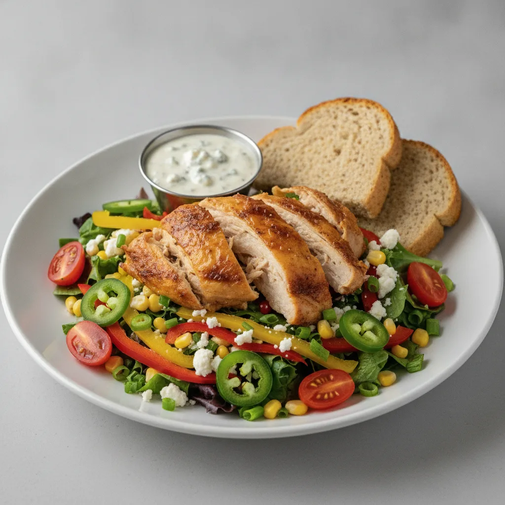 South by Southwest, Roasted Chicken, Blue Cheese Dressing, GF Bread