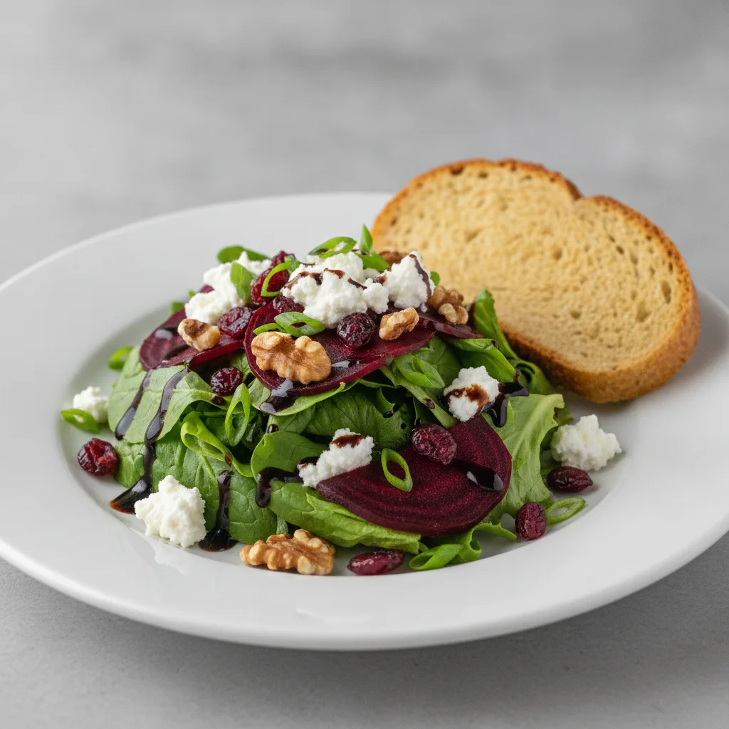 Fresh Beet and Goat Cheese, Balsamic Vinaigrette, GF Bread