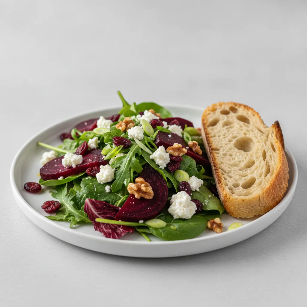 Fresh Beet and Goat Cheese, Lemon Herb Vinaigrette, Sourdough