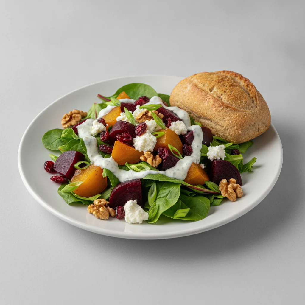 Fresh Beet and Goat Cheese, Blue Cheese Dressing, GF Bread