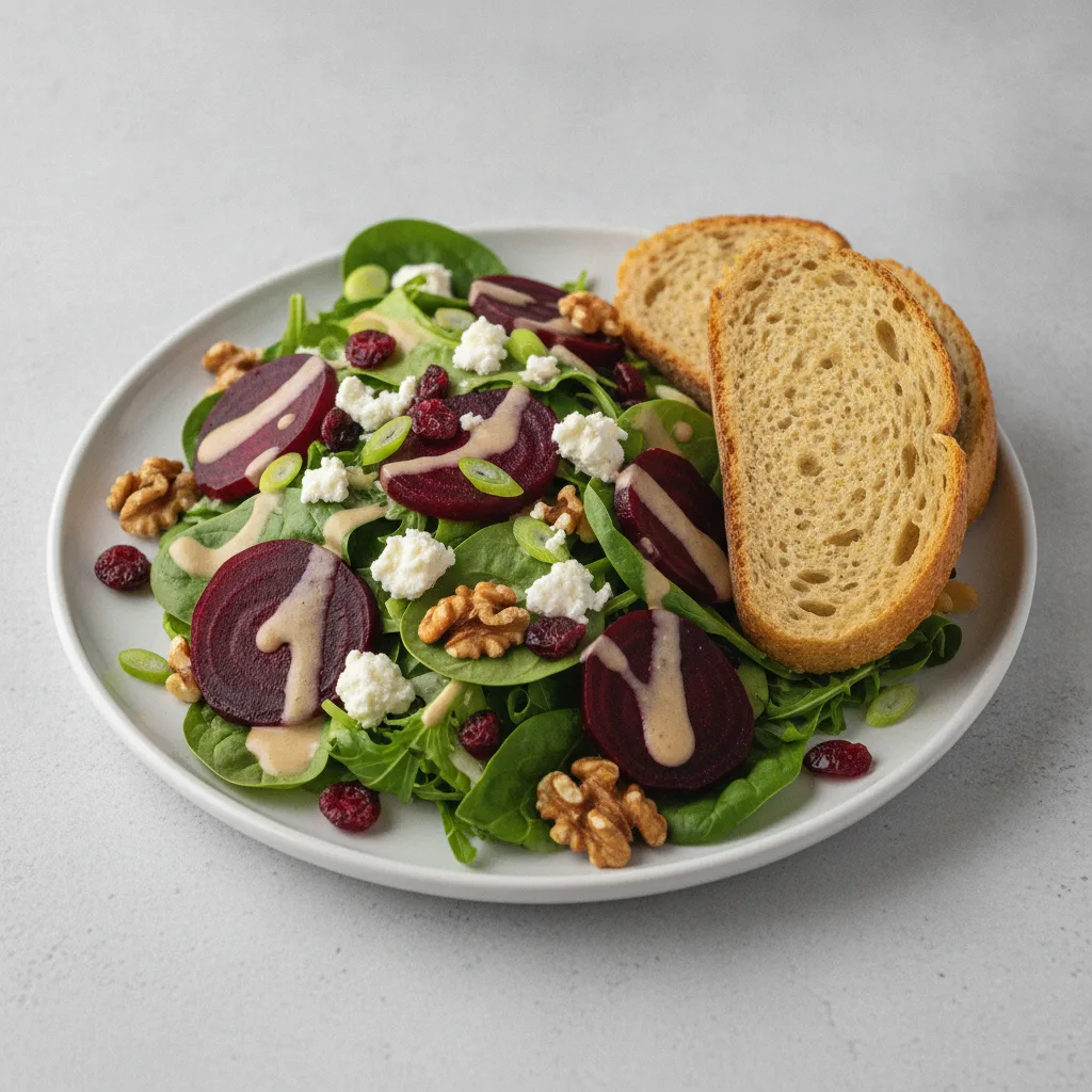 Fresh Beet and Goat Cheese, Caesar Dressing, GF Bread