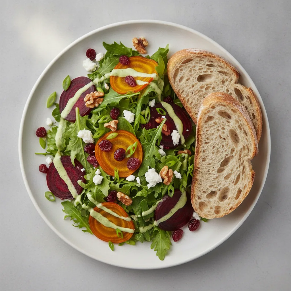 Fresh Beet and Goat Cheese, Green Goddess Dressing, Sourdough