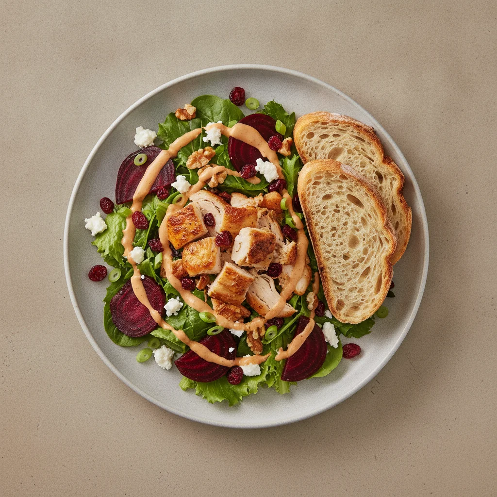 Fresh Beet and Goat Cheese, Roasted Chicken, Chipotle Ranch, Sourdough