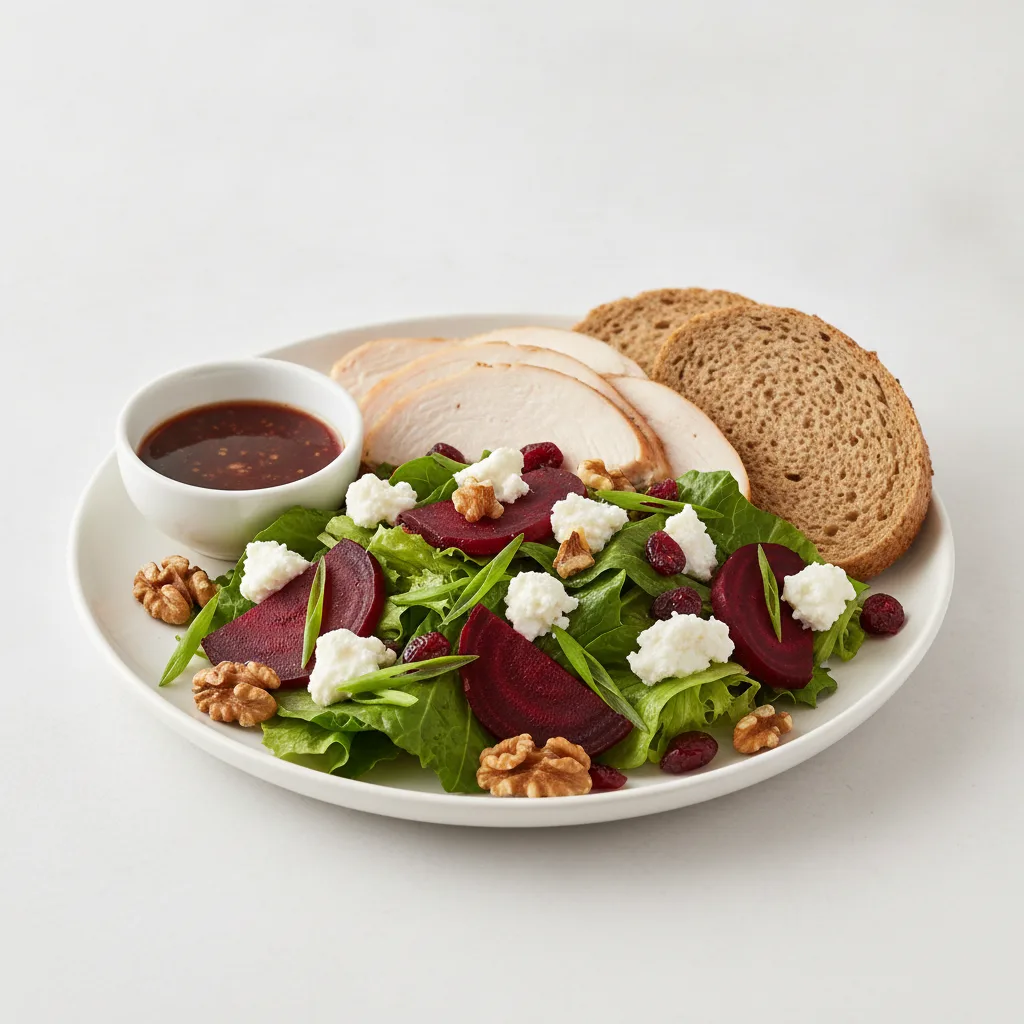 Fresh Beet and Goat Cheese, Roasted Turkey, Balsamic Vinaigrette, GF Bread