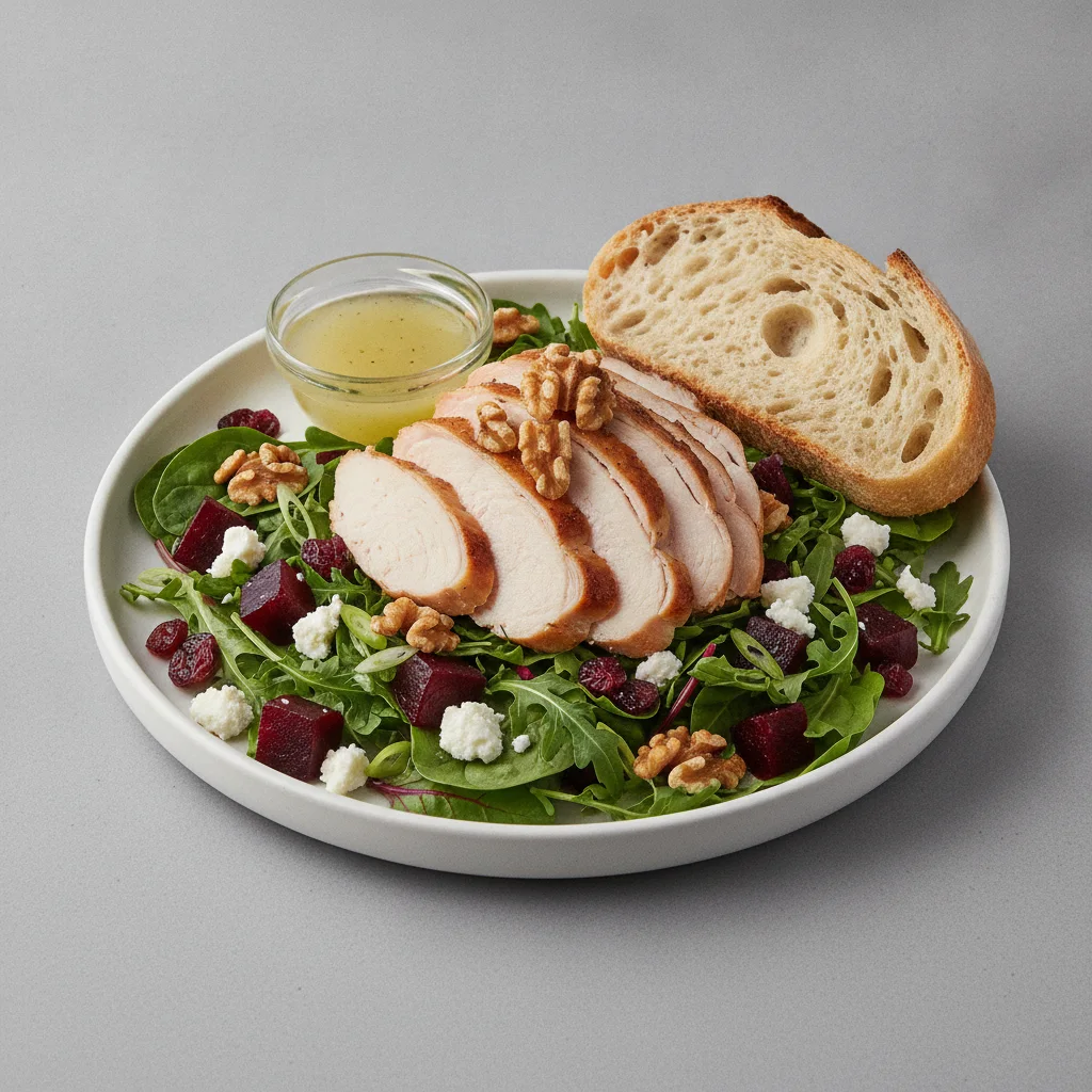 Fresh Beet and Goat Cheese, Roasted Turkey, Lemon Herb Vinaigrette, Sourdough
