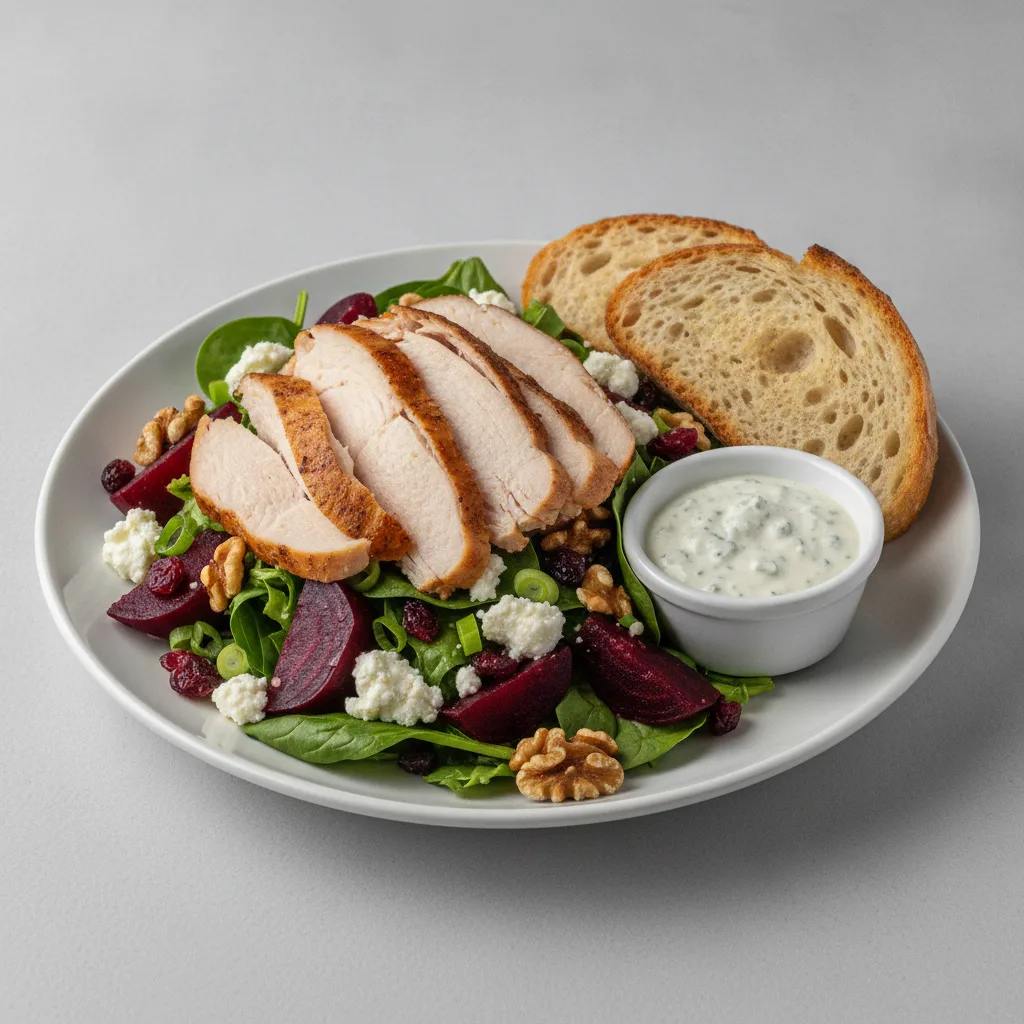 Fresh Beet and Goat Cheese, Roasted Turkey, Blue Cheese Dressing, Sourdough